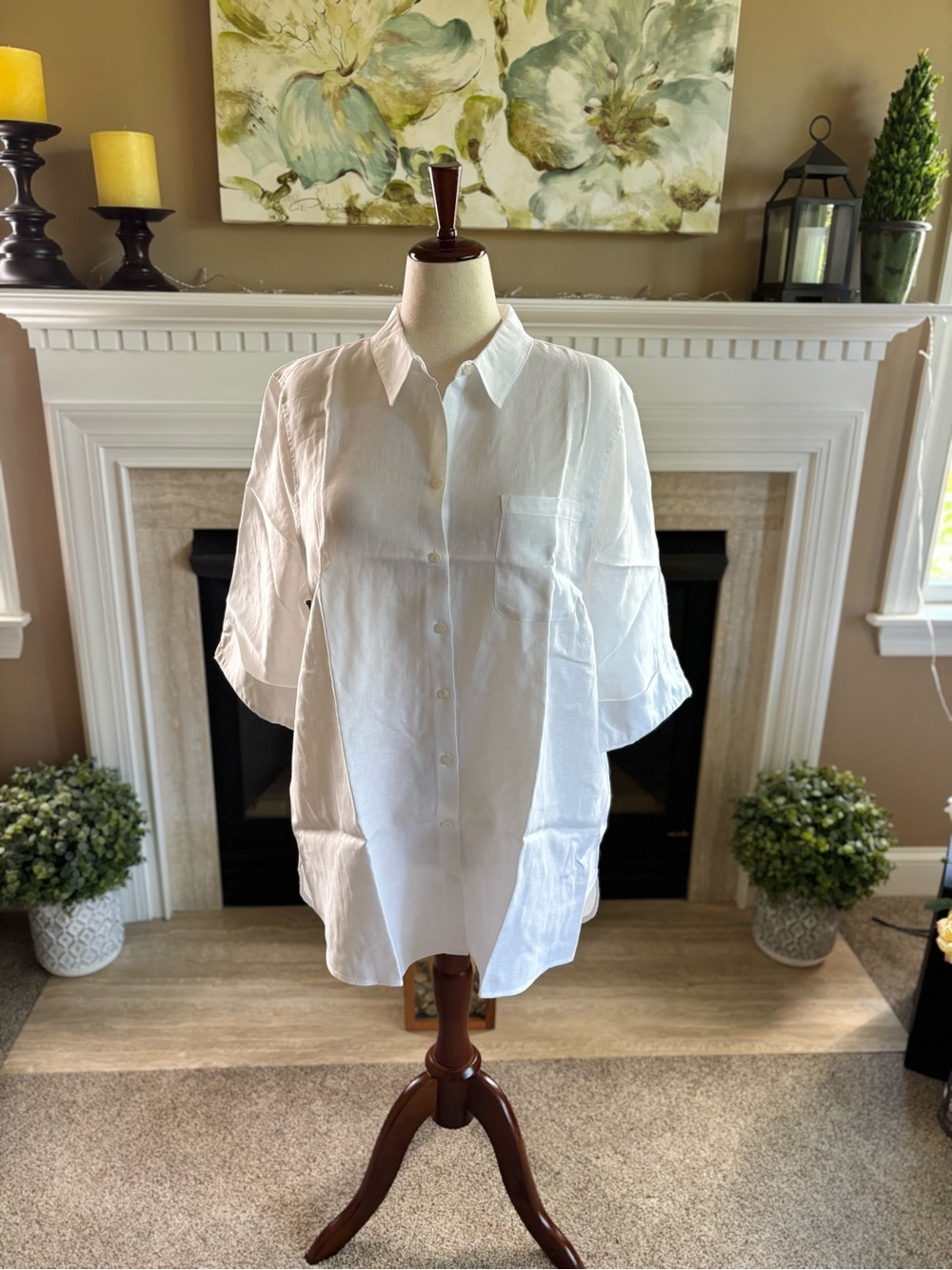 *NEW* Chico’s No-Iron Shirttail Hi-Low Linen Tunic - Optic White - Size 20/22